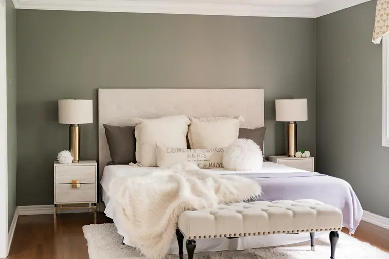 Primary bedroom with upholstered headboard